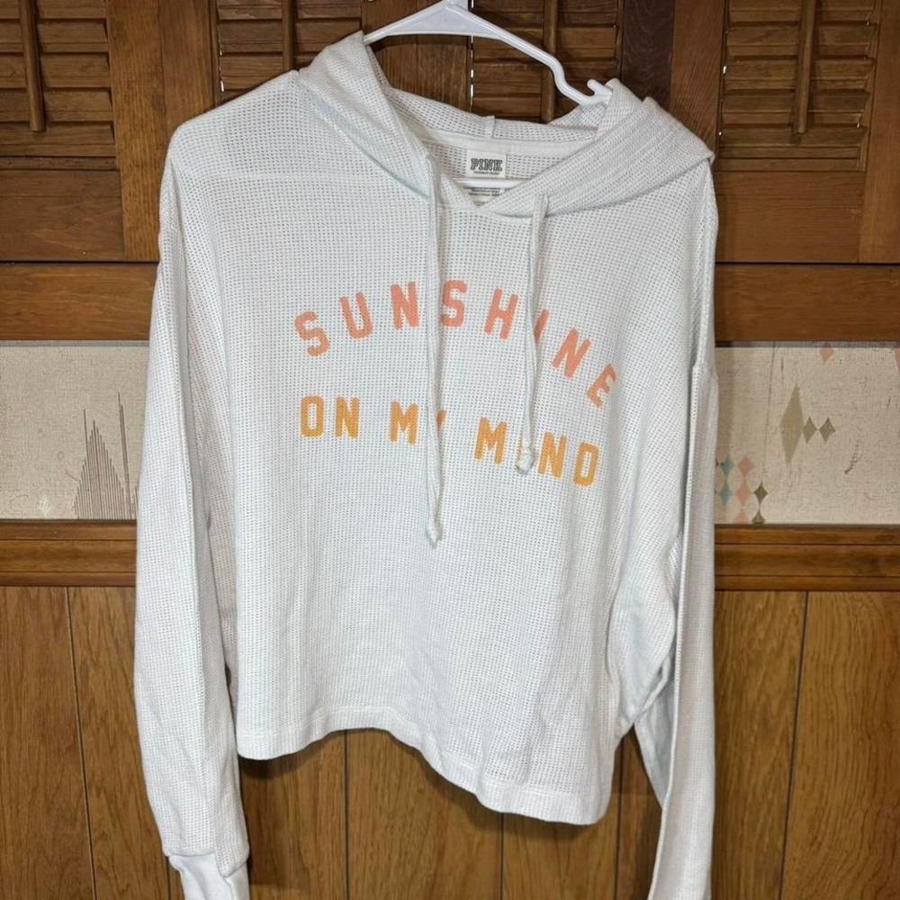 White and orange Victoria's Secret cropped‎ hoodie Size Large